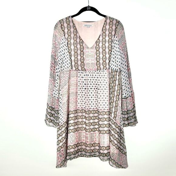 Rebecca Minkoff Redland Mini Dress Pink Chiffon Long Sleeves V-neck size S - Picture 10 of 15